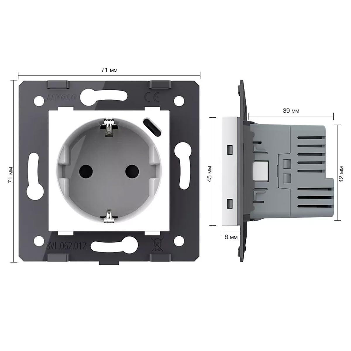 LIVOLO USB-C Steckdose Modul 18W in Weiß Schuko USB Anschluss TYP C für Schnellladekabel Ladegerät Kindersicherung Schutzkontaktsteckdose Unterputz FCTF16A.UC18W-2WP