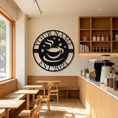 Image of Personalized Coffee Metal Sign, Custom Coffee Bar Signs, Custom Name Signs for Cafe Station, Coffee Wall Art Decor for Kitchen, Cafe Shop Decor, Cafe Lover Gift