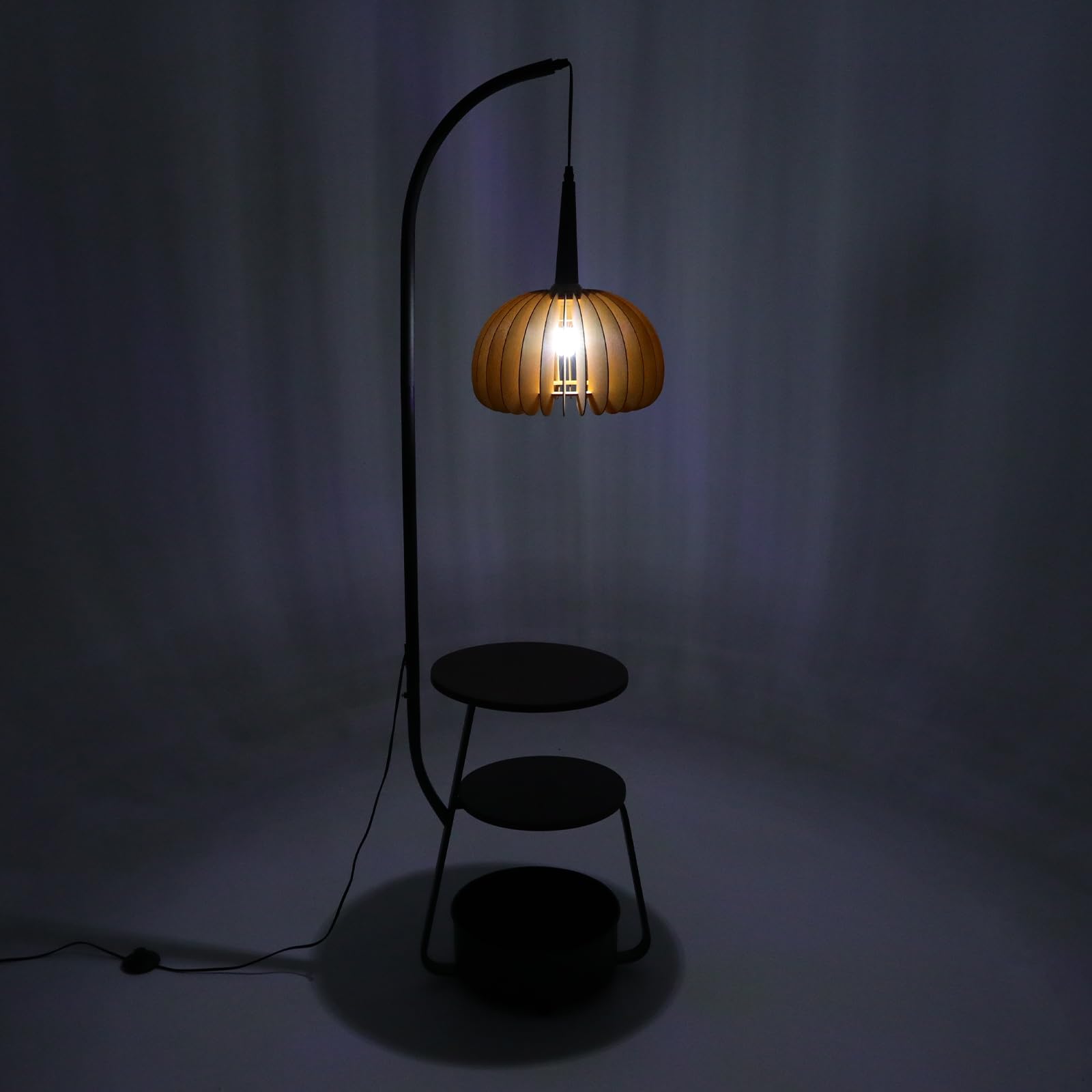 Modern Multifunctional Floor Lamp, Standing Lamps with 2 Tables & 1 Storage & Foot Switch Bin Vertical Lamp for Bedroom Entrances Wedding Hall