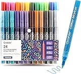 Grabie Glitter Metallic Markers, Extra-Fine Tip Glitter Acrylic Paint Markers, Quick-Drying Water-based Ink Glitter Pens for Adults, DIY Crafts Making (Extra Fine Tip 24 Colors, Pack of 24)