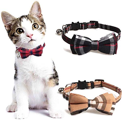 Lightton 猫 首輪 2個入り猫の首輪 アクセサリー 柔らかいので セーフティバックル付 鈴付 サイズ調整可 おしゃれな和風モダン