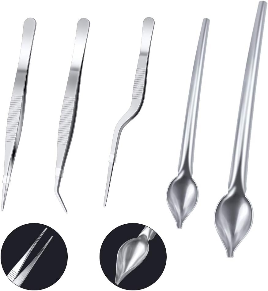 SelfTek 11 Pcs Chef Plating Tools, Culinary Precision Drawing Spoons Stainless Steel Cooking Tweezers Plastic Cake Scraper Smoother Tool Set for Food Culinary Plating Decorating