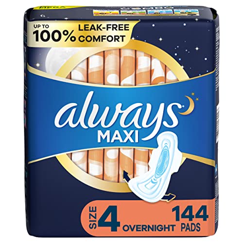 Image of Always Maxi Overnight Pads with Wings, Size 4, Overnight, Unscented, 144 CT