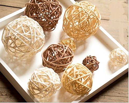 Flunyina Rattan Wicker Balls 18pcs Mixed 3 Colors Vase Fillers for Wedding Party Christmas Decoration Twig Orbs Spheres Bowl Fillers Bird Toys Home Decor, Assorted Three Size (3cm/5cm/7cm)