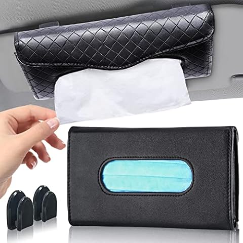 2 Pack Car Tissue Holder, Visor Tissue Mask Holder for Car Premium Pu Leather Backseat Car Kleenex Napkin Holder Universal Tissue Case Dispenser Box, Easy Use Black Vehicle Accessories with 2 Hooks Cover