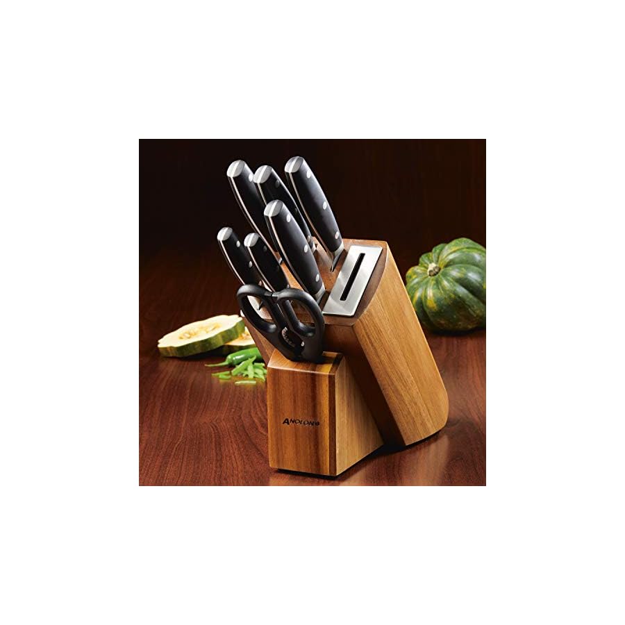 Anolon AlwaysSharp Japanese Steel Knife Block Set with Built-In Sharpener, 8 Piece