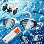 HSTWODE Optical Swimming Goggles with Prescription, Dioptres: -0 to -6.0, Anti-Fog, Anti-Fog, UV Protection, Super Fit, Includes Sturdy Box (Lake Blue White, -4.0)