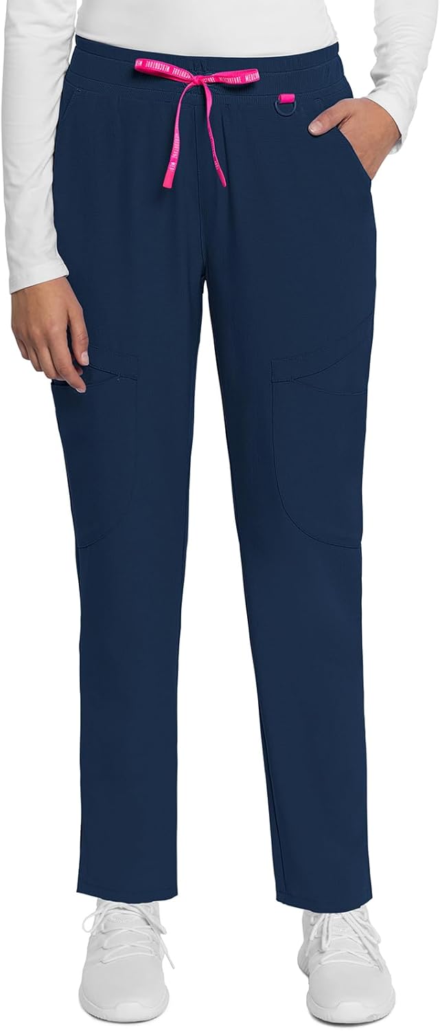 Med Couture Scrub Pant for Women Mid Rise Drawstring Tapered Leg - Missy Fit Cargo Pant with Rib-Knit Waistband - MC101