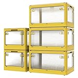 楽活 収納ボックス 収納ケース 116.5L・5セット 透明 ５面開き 蓋付き 扉付き 全方向から取り出せる 組み立て簡単 省スペース 折りたたみ 収納コンテナ 衣装ケース 衣装収納 書類 小物 収納箱 収納用品 家庭用 オフィス用 車用 キャスター付き 防塵 防カビ 防湿 厚み 多用途 XXLサイズ 幅67×奥行47×高さ37cm*5セット(分離使用可能),イエロー