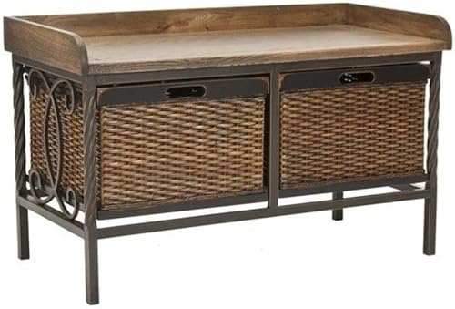 Safavieh American Homes Collection Noah - Banco de almacenamiento de peltre y roble envejecido