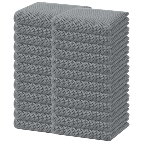 Image of Homaxy 100% Cotton Waffle Weave Kitchen Dish Towels, Ultra Soft Absorbent Quick Drying Cleaning Towel, 13 x 28 Inches, 24-Pack, Grey