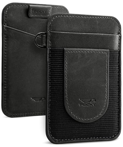 Image of POCKT Card Holder Wallet For Men and Women - Slim Minimalist Front Pocket Wallet Elastic Credit Card Holder Genuine Leather RFID Blocking Card Case Wallets