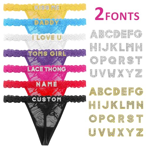Image of Personalized Rhinestone Letter Thong for Women, Custom Name G-String Panties Gifts for Her