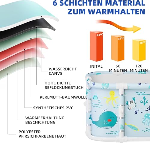 Wunder-Ozean L2: Faltbare Metall-Badewanne, 120cm, 7-lagig, Hot SPA