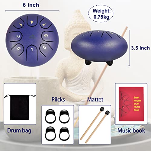 EASTROCK Steel Tongue Drum 6 Zoll 8 Noten, Panda Tank Drum C Key Handpan Percussion Instrument mit Reisetasche, Notenaufkleber, Fingerpicks, Notenbuch (Blue) - Image 6