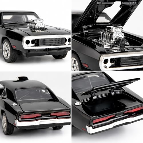 Image of 1970 Classic Muscle Car Diecast Model Car 1:32 Scale - Pull Back Alloy Toy Car with Sound & Light, Openable Doors Hood & Trunk (1:32 - Fast & Furious Dodger Metal Car)