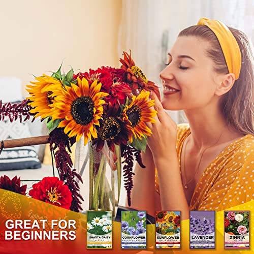 Meekear 5 Daisy Seeds Kit, Growing Into Shasta Daisy, Cornflower, Sunflower, Zinnia, Lavender For Indoor Outdoor Garden Diy Gifts #TOP3