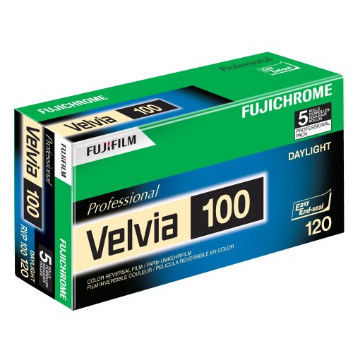 Fujifilm 16326107 Fujichrome Velvia 120mm 100 Color Slide Film ISO 100 - 5 Roll Pro Pack (Green White Purple)