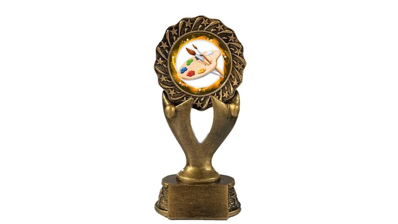 Troshow Antique Gold Art Trophy Award 160Mm Artist Pallette Painting Rosette Resin Free Engraving -Rfh006-Cl-A