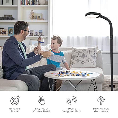 Verilux Smartlight Full Spectrum Led Modern Floor Lamp With Adjustable Brightness, Flexible Gooseneck And Easy Controls - Reduces Eye Strain And Fatigue - Ideal For Reading, Artists, Craft (Black) #TOP2