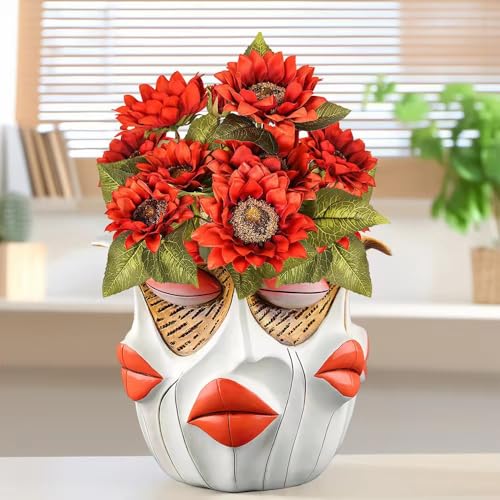 TOZLU Abstract Face Head Planter Picasso Colorful Art Resin Flower Pot