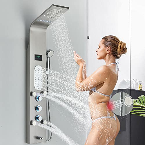 Panel de Ducha Led con Torre, Sistema de Masaje Rain, Chorros Corporales, Acero Inoxidable miniatura 1