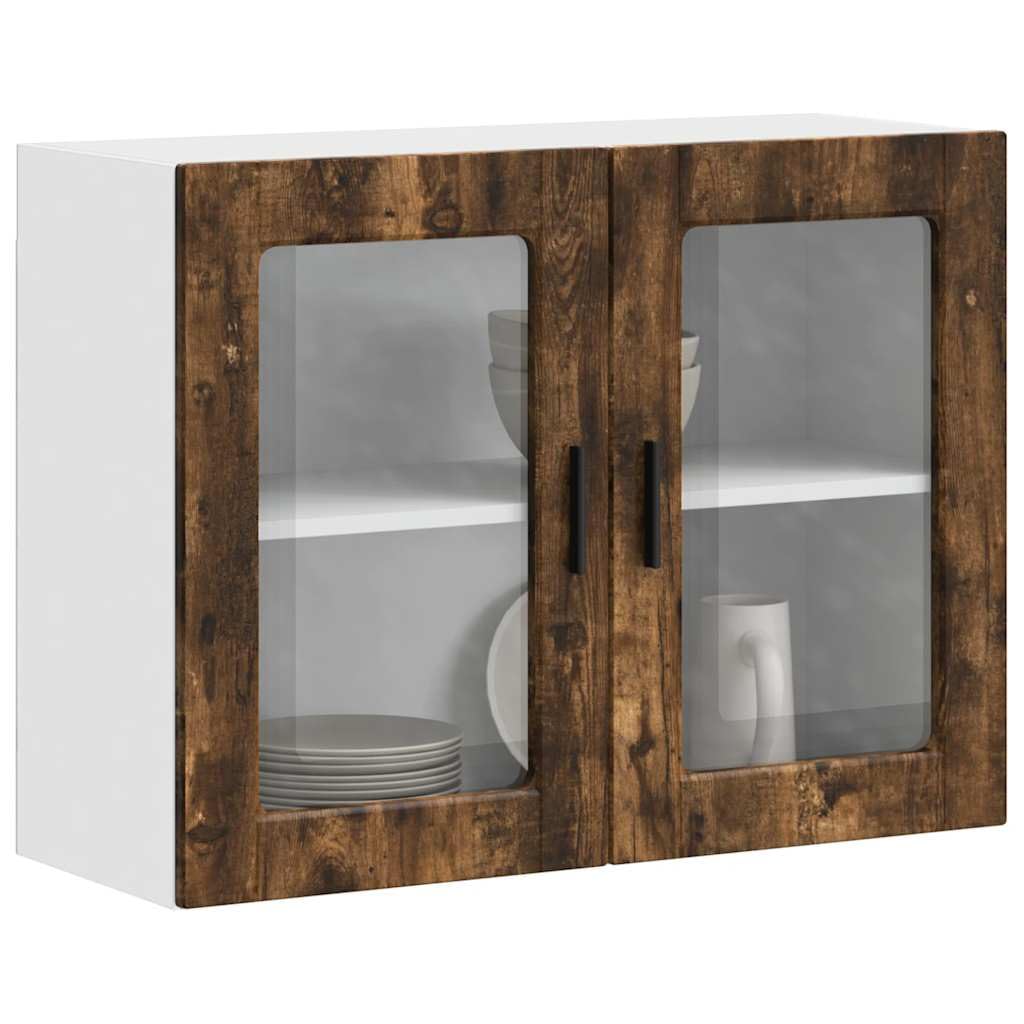 Porto - Armadietto da cucina sospeso con anta in vetro di rovere affumicato, 80 x 31 x 60 cm, montaggio a parete, spazio per sala da pranzo, dispensa, bar caffè, salvaspazio e facile da pulire