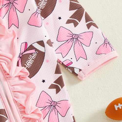Sasaerucure Newborn Infant Baby Girl Footie Romper Jumpsuit Headband Zipper Football One Piece Outfits Fall Clothes4