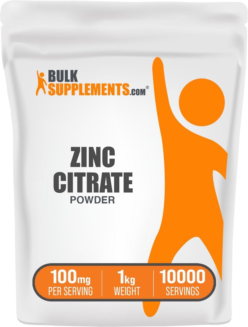 BulkSupplements.com Zinc Citrate Powder - Zinc Supplements, Mineral Supplement, for Immune Support - Gluten Free, 100mg per Serving, 1kg (2.2 lbs) (Pack of 1)