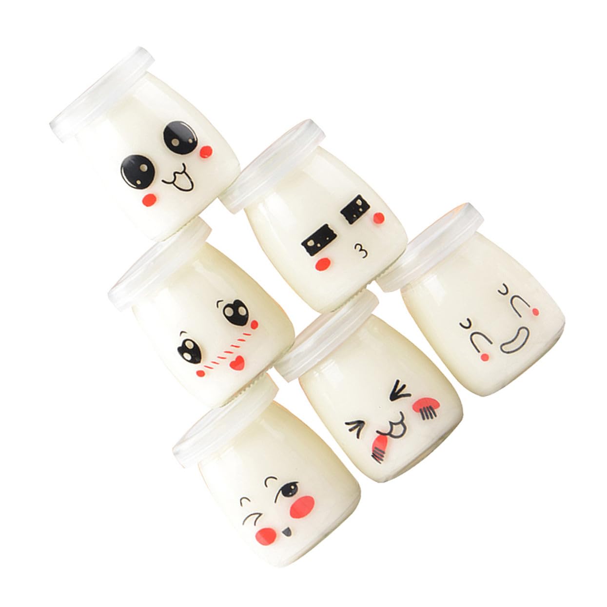 Ipetboom Pots de Yaourt en Verre 200ml, 6 Pièces, Visage, Résistants