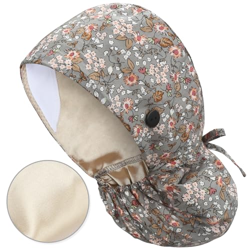 QBA Working Cap with Button Long Hair, Adjustable Working Hat Sweatband Cotton Ponytail Holder, Tie Back Hats for Women & Men, One Size