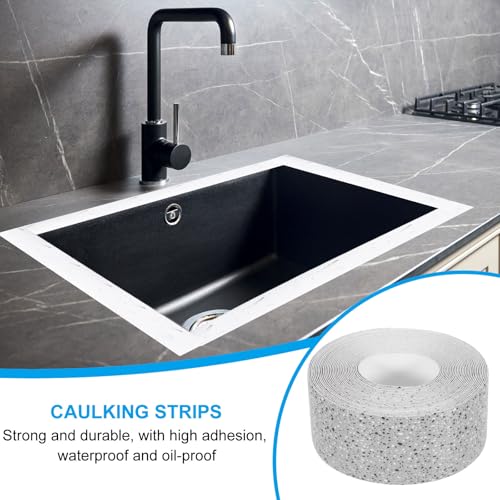 Image of PATIKIL Caulk Tape 1.5 inch x 16 Ft, Self Adhesive Sealing Tape Waterproof Toilet Tub Caulk Sealant Strip Sealing Trim for Kitchen Bathroom Toilet Bathtub Sink Countertop, Deep Grey