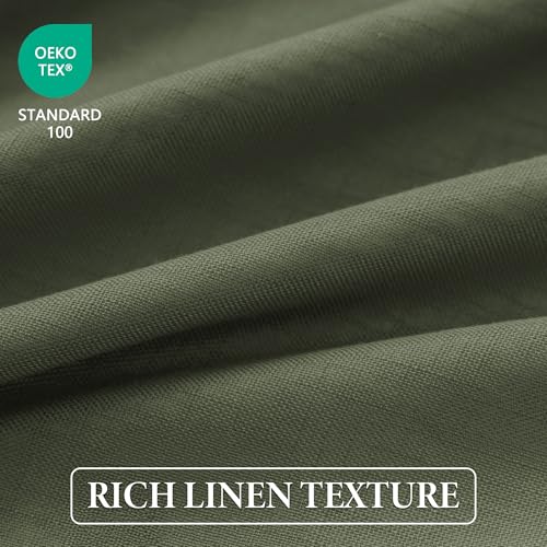Image of MYSKY HOME Olive Green Pinch Pleated 100% Blackout Curtains 90 inches Long for Bedroom Living Room Dark Green Linen Textured Double Layer Black Out Pinch Pleat Drapes, 40 inch Wide per Panel, 2 Pcs