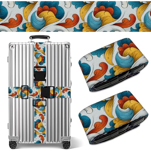 Image of 2 Pack Luggage Straps for Suitcases, Adjustable Travel Belt with Buckle, 2 inch Wide Heavy Duty Suitcase Straps for Summer Vacations, Graduation Trips, Colorful Wave Pattern Accessories, Multi