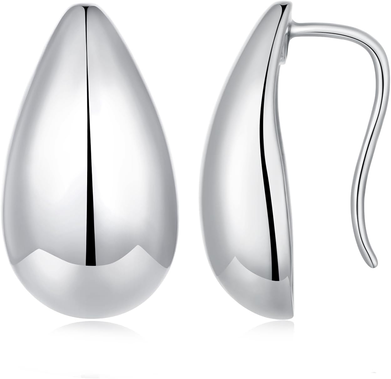 BISAER Chunky 925 Sterling Silver Post Glossy Geometric Backless Earrings Hypoallergenic, 14K Gold Plated Exaggerated Hook Earrings for Women Minimalist Jewelry Gift Everyday Wear