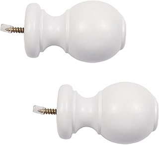 Antrader Finials for Curtain Rods,Wood Curtain Rod Finials with M5 Standard Screws, White,2Pcs