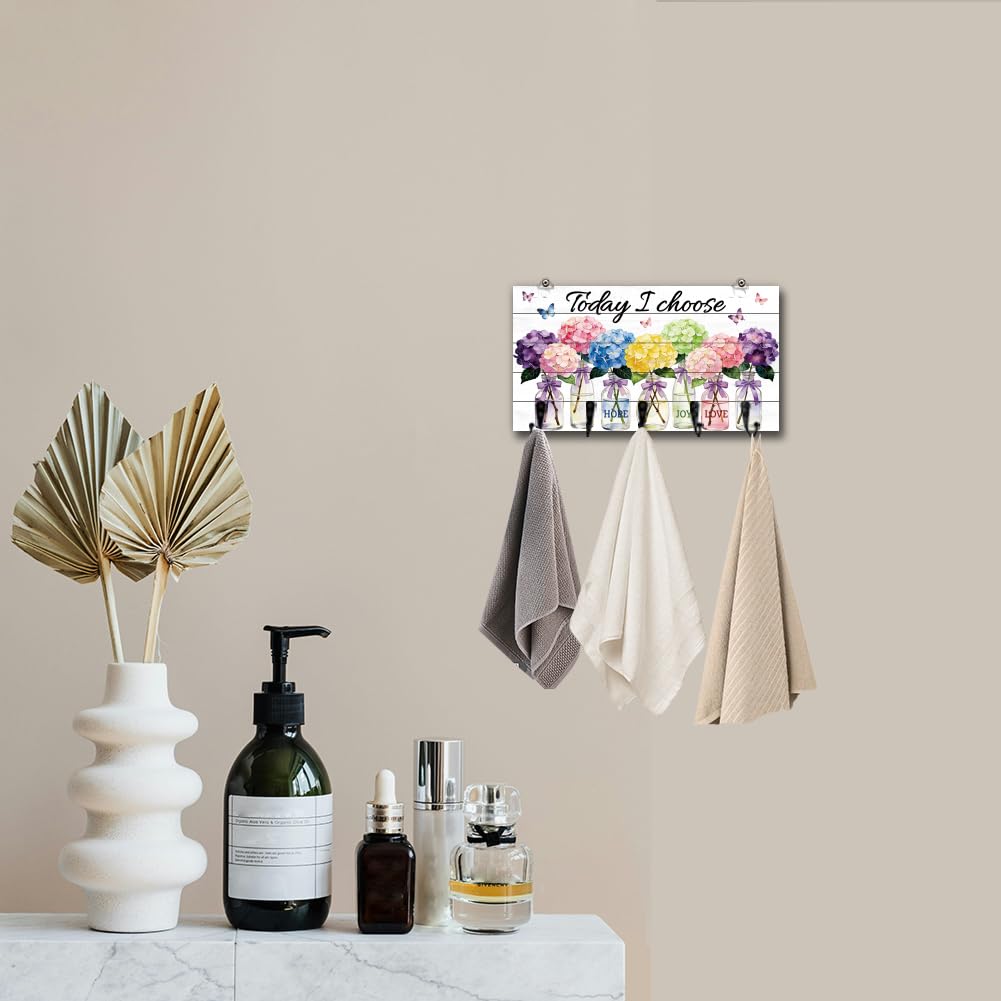Porta chiavi a forma di ortensia, organizer da parete, in legno, con 5 ganci, per casa, ingresso, porta, cucina, camera da letto, decorazione da parete