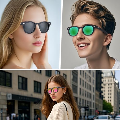 3-Pack Polarized Sunglasses for Teens Young Women–UV400 Color Mirror Lenses,Matte Round Frame Small Faces Driving,Beach2
