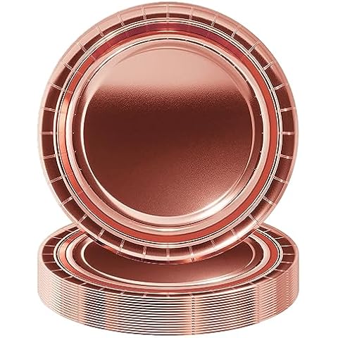 16Pcs Metallic Rose Gold Party Plates Cover