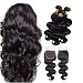 JINREN Brazilian Virgin Human Hair Weave with Closure Unprocessed Brazilian Body Wave Hair Bundles with Lace Closure 18" 20" 22" with 16" closure