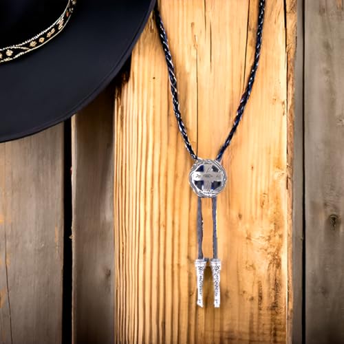 Image of Cowboy Bolo Tie for Men, Vintage Cow Skull Bolo Tie Necklace Native American Necktie for Men Women