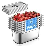 FOHERE Lote 6 Recipienti de Acero Inoxidable 1/3, Esquinas Reforzadas, 33x18x15 cm, Ideal para Meal Prep, Almacenamiento y Presentación de Comidas，Contenedor Multiusos del Horno al Congelador