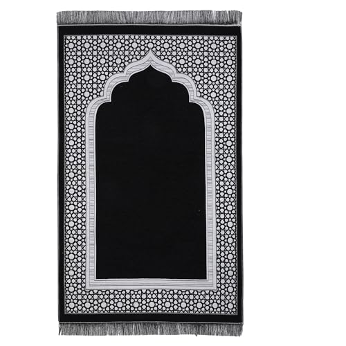 Tapete de oración islámico elegante con patrón Masjid negro miniatura 1