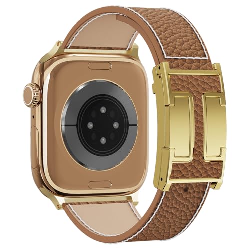 Leather Magnetic Watch Band Compatible with Apple Watch Ultra 49mm 46mm 45mm 44mm 42mm 41mm 40mm 38mm Designer Replacement Strap for Women Men iWatch Series 9/8/7/6/5/4/3/2/1/SE/Ultra 2