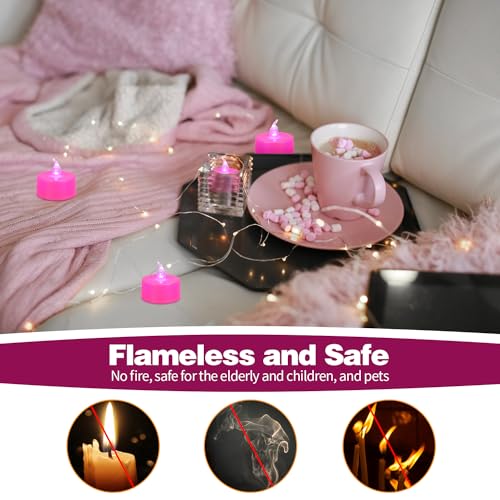 Image of KOABY 12 Pack Pink Light Flameless Tea Lights, Pink Base, Last 100H+ | for Decor