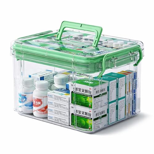 Image of HoopVool Plastic Medicine Storage Box Organizer, Family Emergency Kit Portable Lockable Container for, Art Craft and Household Organizer (Green, Large)
