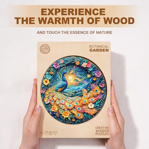 KaayeeWood Holzpuzzle Erwachsene,Aurora Pfau Holzpuzzle,Einzigartige Wooden Puzzle Mit Geschenkbox,Geschenke für Kinder und Erwachsene(34 * 34cm-300 Stück)