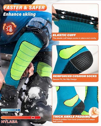 Image of Hylaea Merino Wool Ski Socks, Cold Weather Socks for Snowboarding, Snow, Winter, Thermal Knee-high Warm Socks, Hunting
