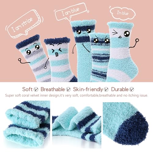 Image of EBMORE Fuzzy Socks for Women, Thick Cozy Warm Fluffy for Winter | Ultra Soft Plush Fleece Lining, Stretch Cuff, Comfy Heel & Toe, for Home & Sleep, Gifts Cabin Slipper Socks, 5 Pairs