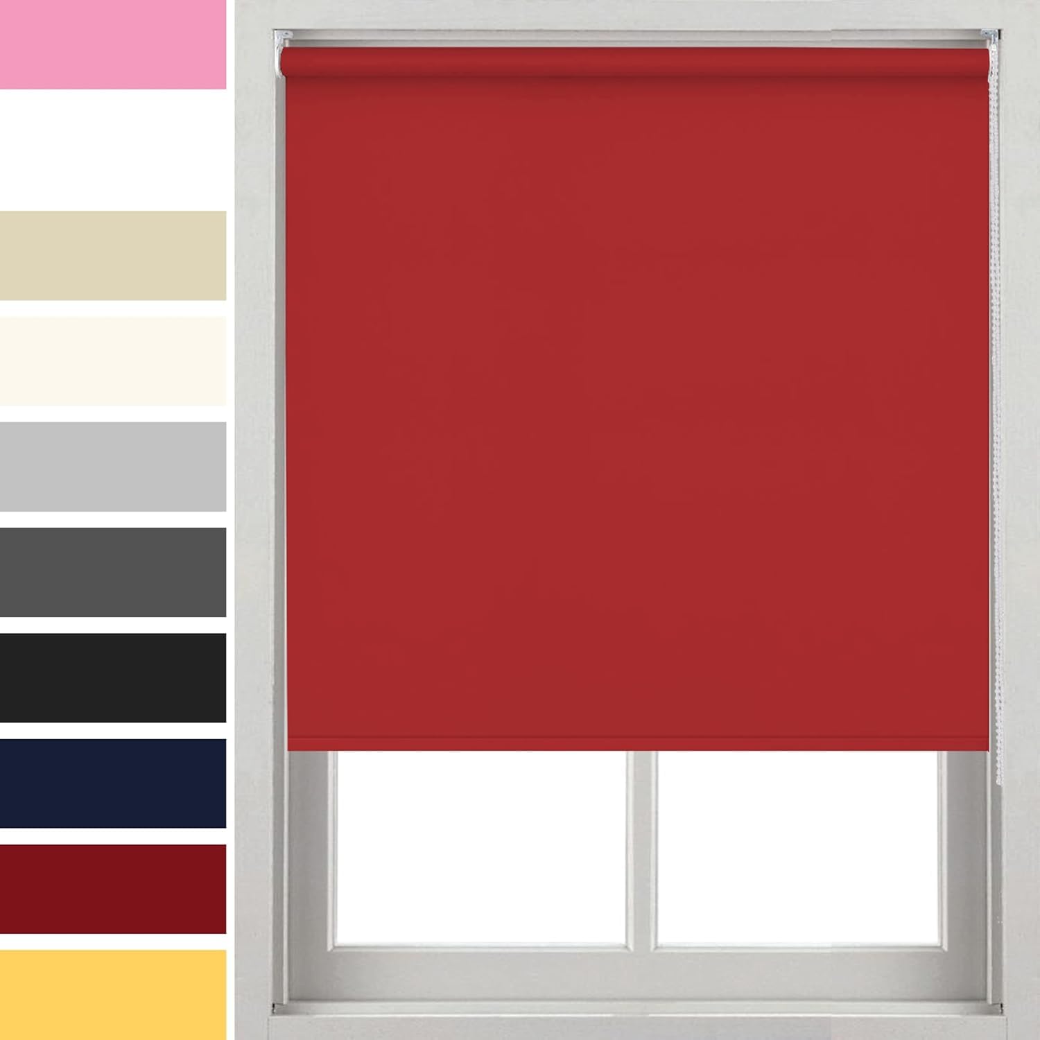 Ev Dekor Roller Blinds - Red 114 Width 165 cm Drop, Thermal Blackout Roller Blind Insulated UV Protection Child Safe Premium Fabric Home Office Window Blinds โ image 1